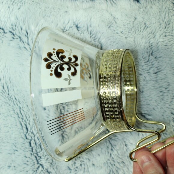 Vintage MCM Anchor Hocking 1960's MCM Gold Fleur Hanging Chip and Dip Bowl Set - Picture 10 of 12